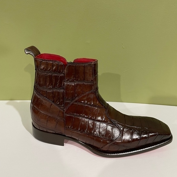 Fennix italy boot brown alligator side zipper classy fashionable red bottle sole - Picture 2 of 6